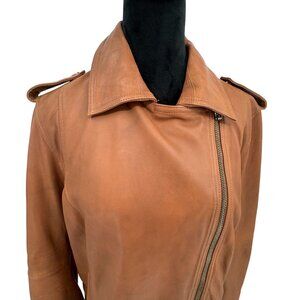 Barneys Originals Womens Leather Moto Jacket‎ Camel Size 18
